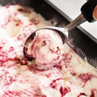 Goat Cheese Ice Cream with Blackberry Ribbons